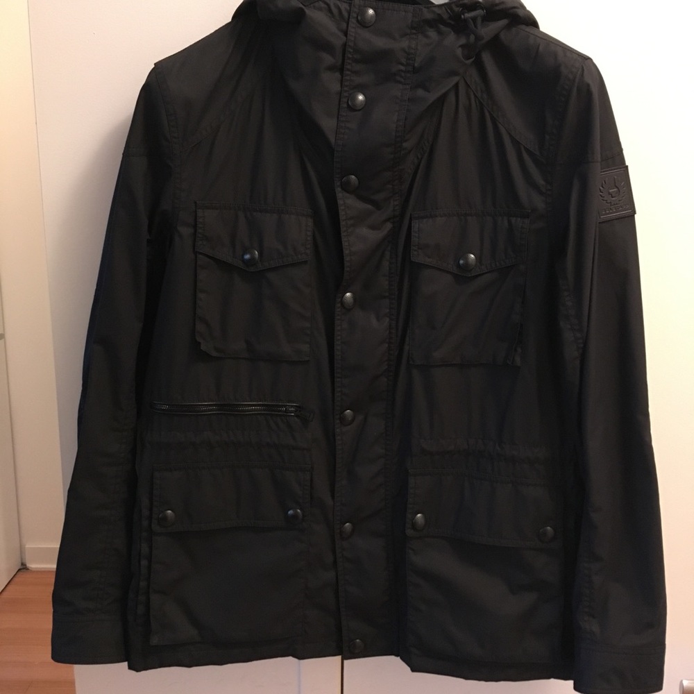 Mens waxed Belstaff hooded jacket.